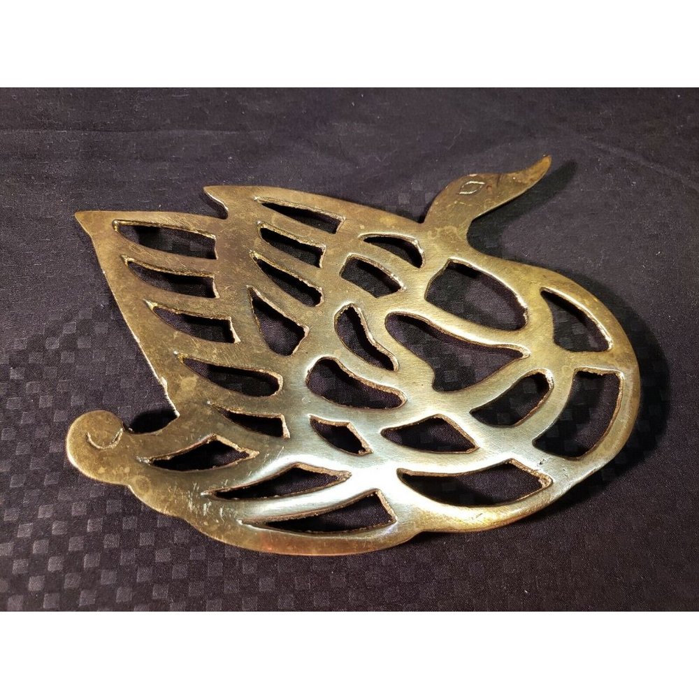 Vintage Solid Brass Duck Trivet Hot Plate Decorative Collectible